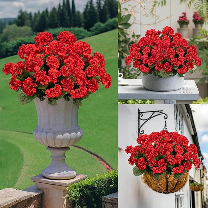 Artificial Red Geranium Flower Bush