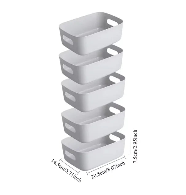 5pc  Stackable Storage Box Set,Rectangular Plastic Organizer Containers,Durable, Reusable,for Kitchen,Bathroom,Dorm Essentials