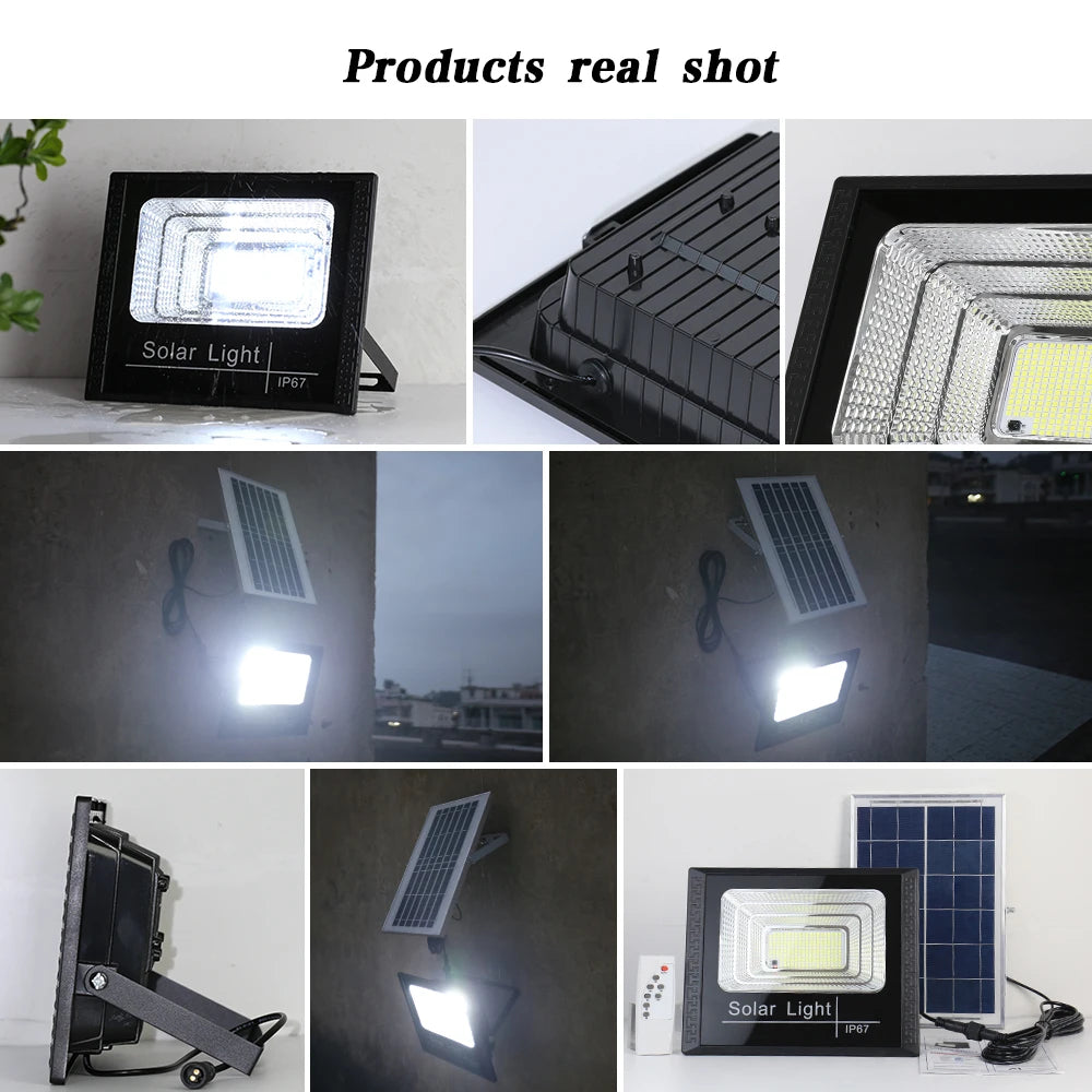 High Brightness 50W Solar Street Light Outdoor Flood Light with Remote & Reflector Security Spotlight for Garden, Patio, Pathway