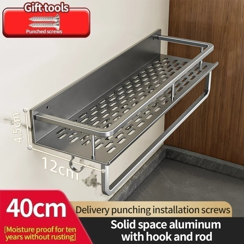 Wall-Mounted Aluminum Kitchen & Bathroom Shelf