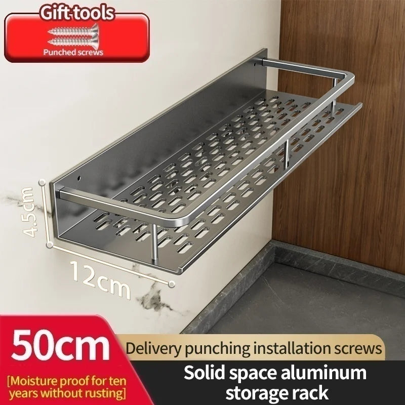 Wall-Mounted Aluminum Kitchen & Bathroom Shelf