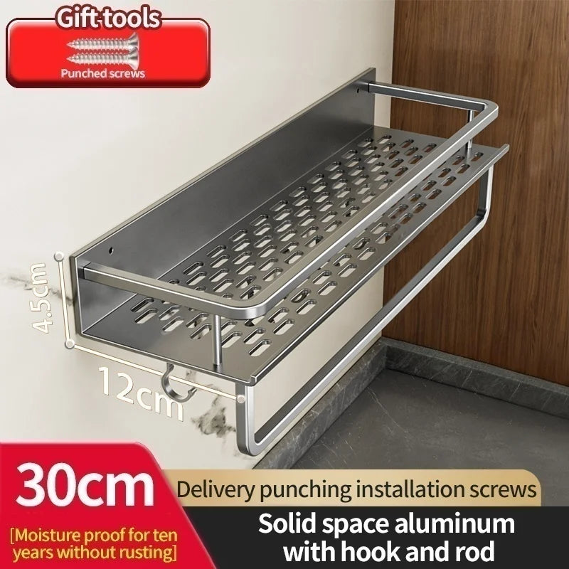 Wall-Mounted Aluminum Kitchen & Bathroom Shelf