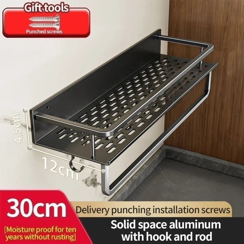 Wall-Mounted Aluminum Kitchen & Bathroom Shelf