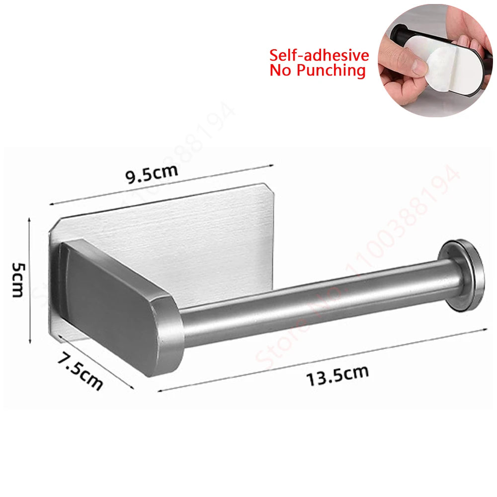 Self-Adhesive Toilet Paper Holder with Shelf