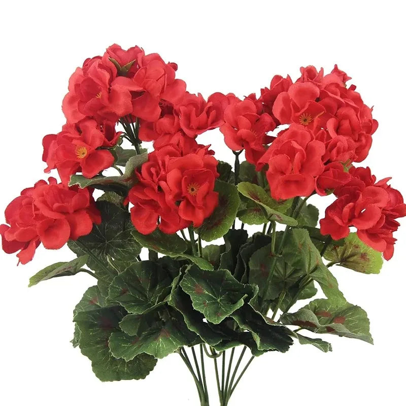 Artificial Red Geranium Flower Bush