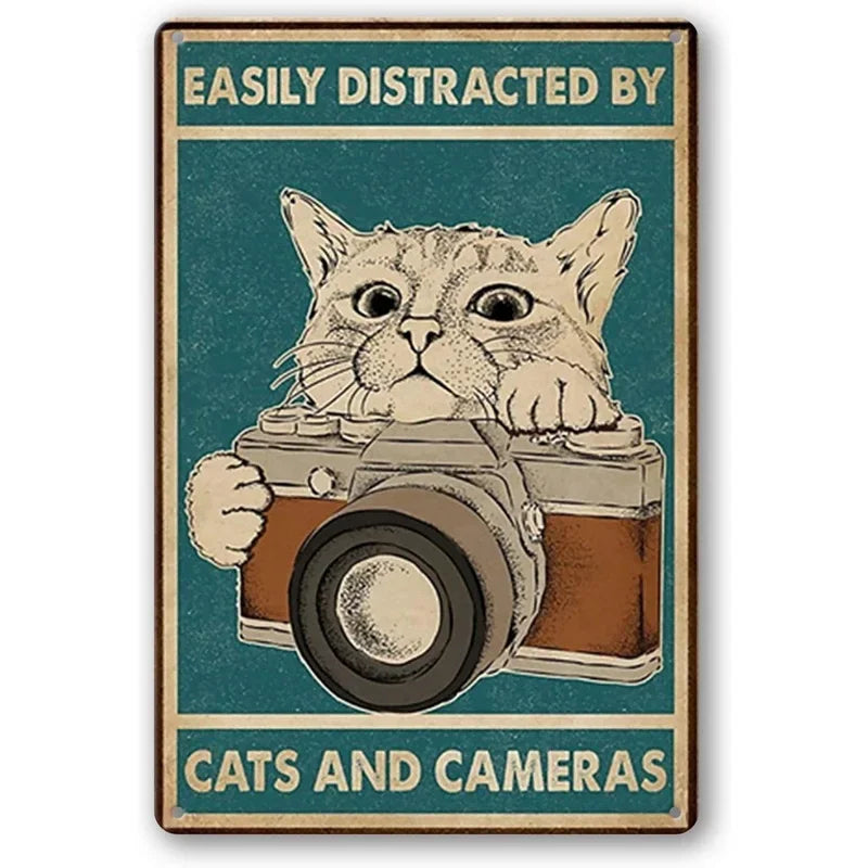 Funny Cat Coffee Metal Wall Sign
