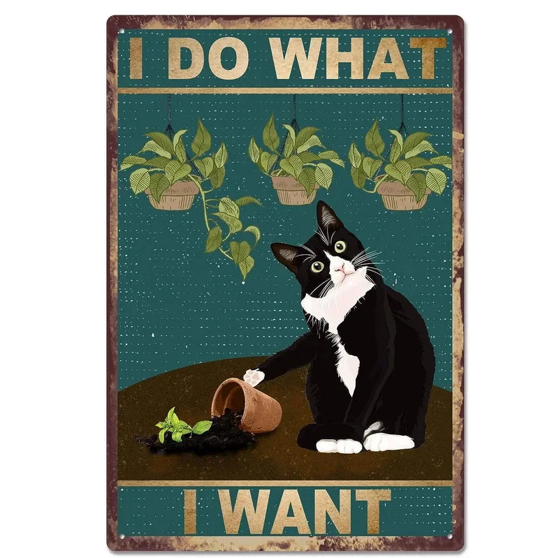 Funny Cat Coffee Metal Wall Sign