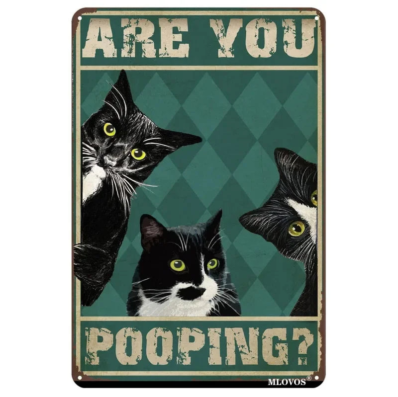 Funny Cat Coffee Metal Wall Sign