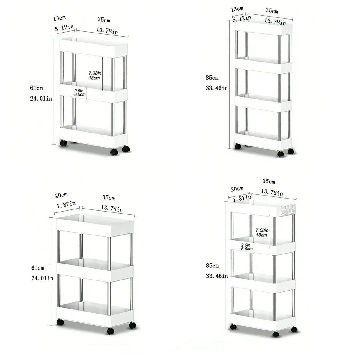 Slim Rolling Storage Cart – 3/4 Tier