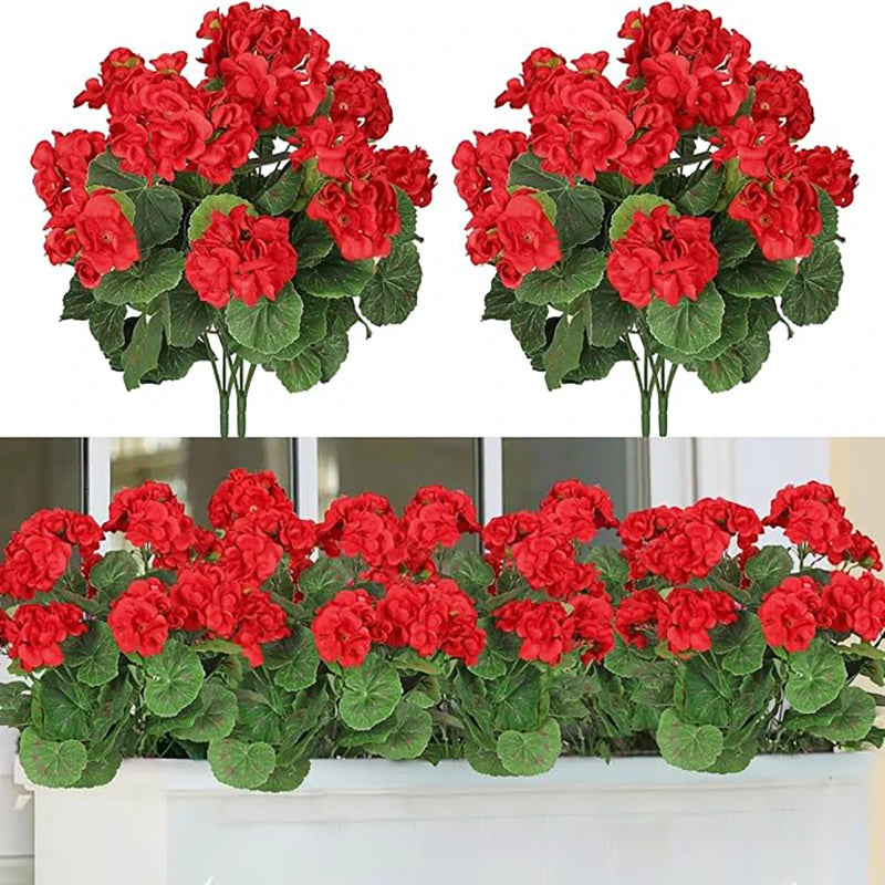 Artificial Red Geranium Flower Bush