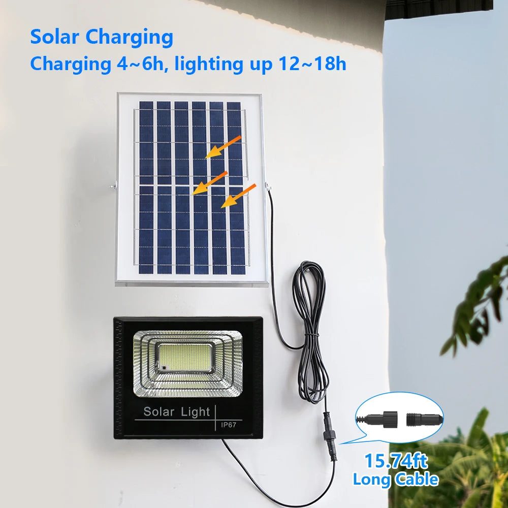 High Brightness 50W Solar Street Light Outdoor Flood Light with Remote & Reflector Security Spotlight for Garden, Patio, Pathway