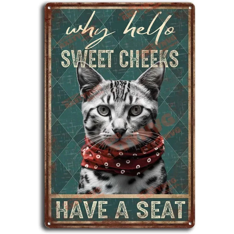 Funny Cat Coffee Metal Wall Sign