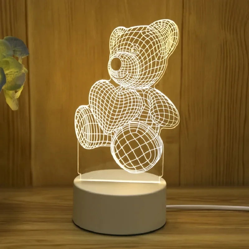 3D Acrylic Bear Lamp USB LED Night Light for Bedroom Home Christmas Xmas Decorations Birthday Wedding Gifts Creative Bear Design