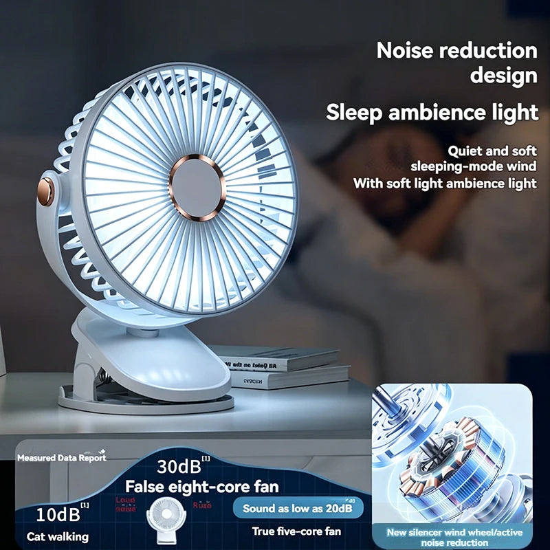 New 3 in 1 Portable Mini Clip Fan Rechargeable Air Circulator Wireless Electric Fan With Led Light Clip-on Home Handheld Fan