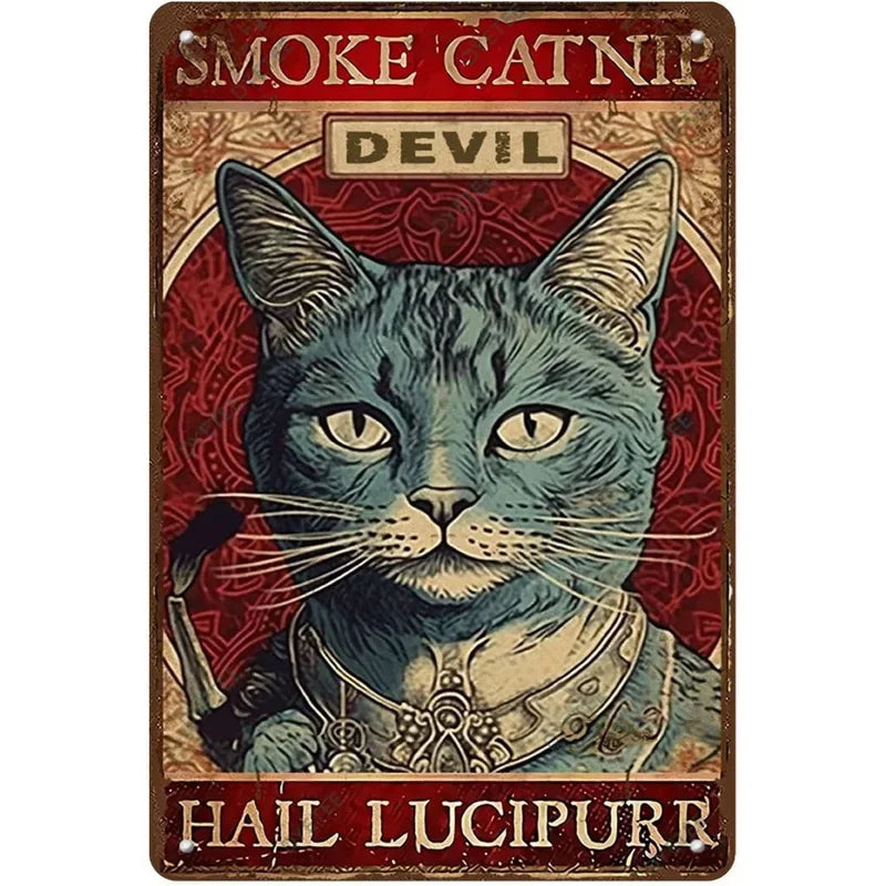 Funny Cat Coffee Metal Wall Sign
