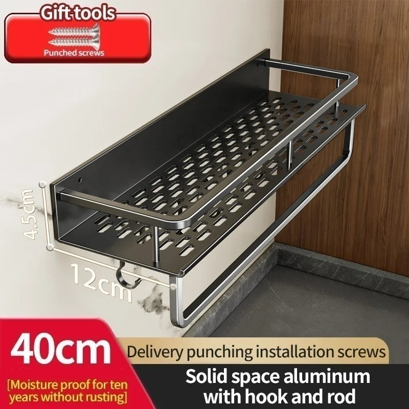 Wall-Mounted Aluminum Kitchen & Bathroom Shelf