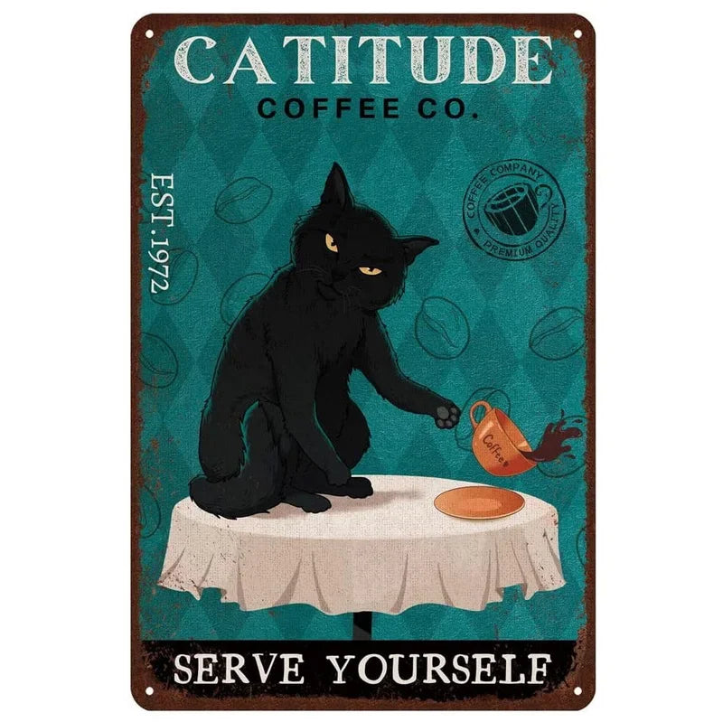 Funny Cat Coffee Metal Wall Sign