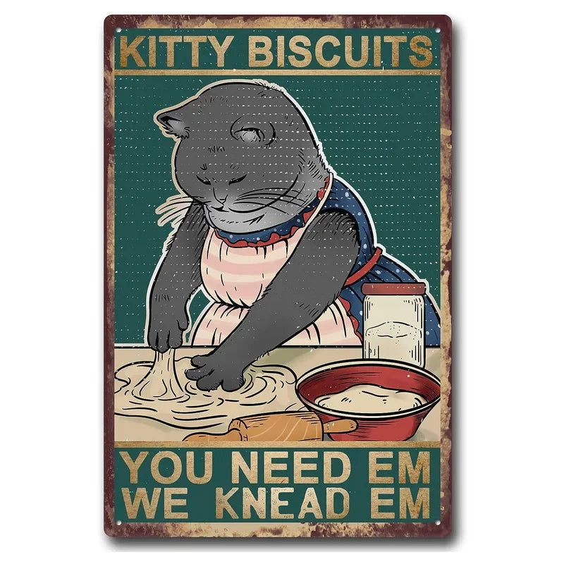 Funny Cat Coffee Metal Wall Sign