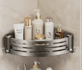 Homefish Wall Mounted Shower Corner Bathroom Shelf with Towel Bar and Hook Shampoo Holder for Bathroom Kitchen Storage Organizer
