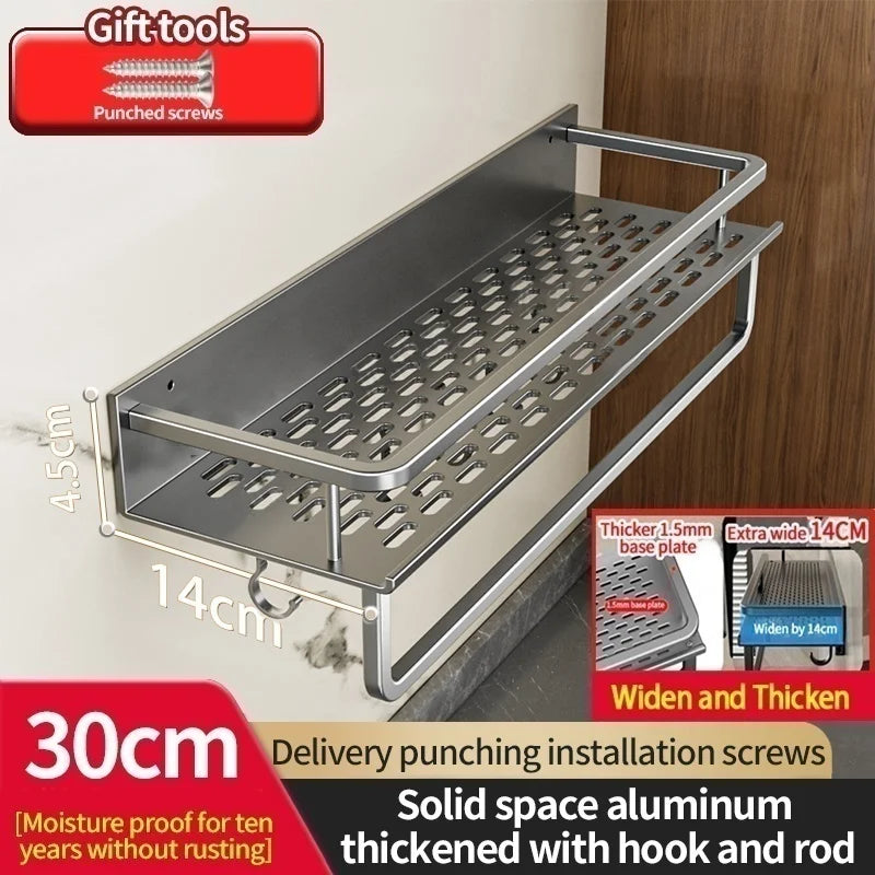 Wall-Mounted Aluminum Kitchen & Bathroom Shelf