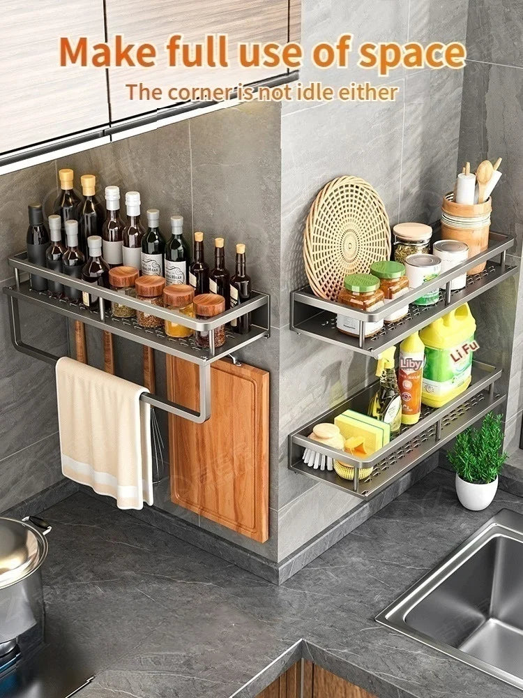 Wall-Mounted Aluminum Kitchen & Bathroom Shelf