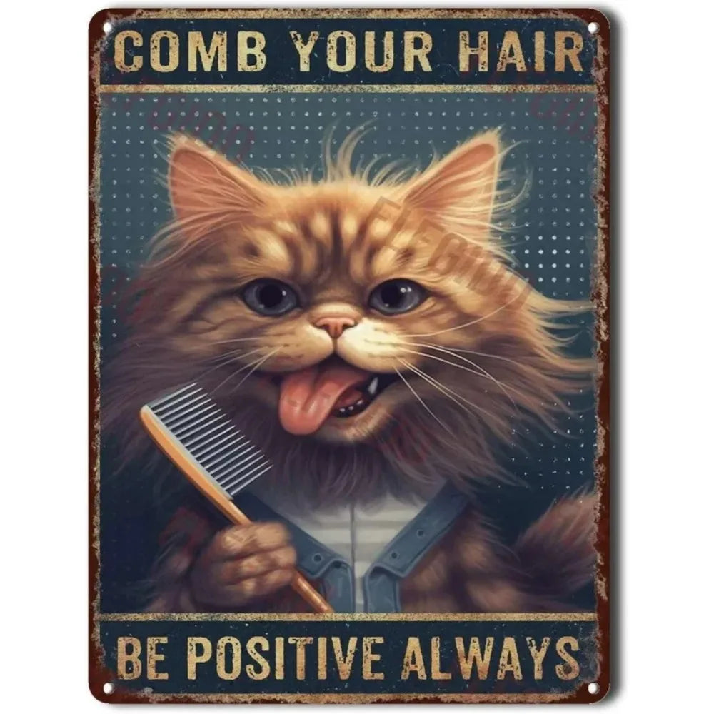 Funny Cat Coffee Metal Wall Sign