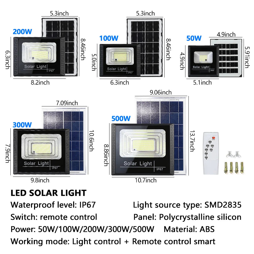 High Brightness 50W Solar Street Light Outdoor Flood Light with Remote & Reflector Security Spotlight for Garden, Patio, Pathway