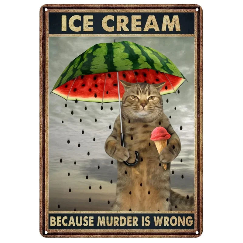 Funny Cat Coffee Metal Wall Sign