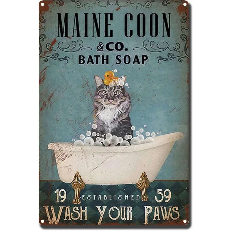 Funny Cat Coffee Metal Wall Sign