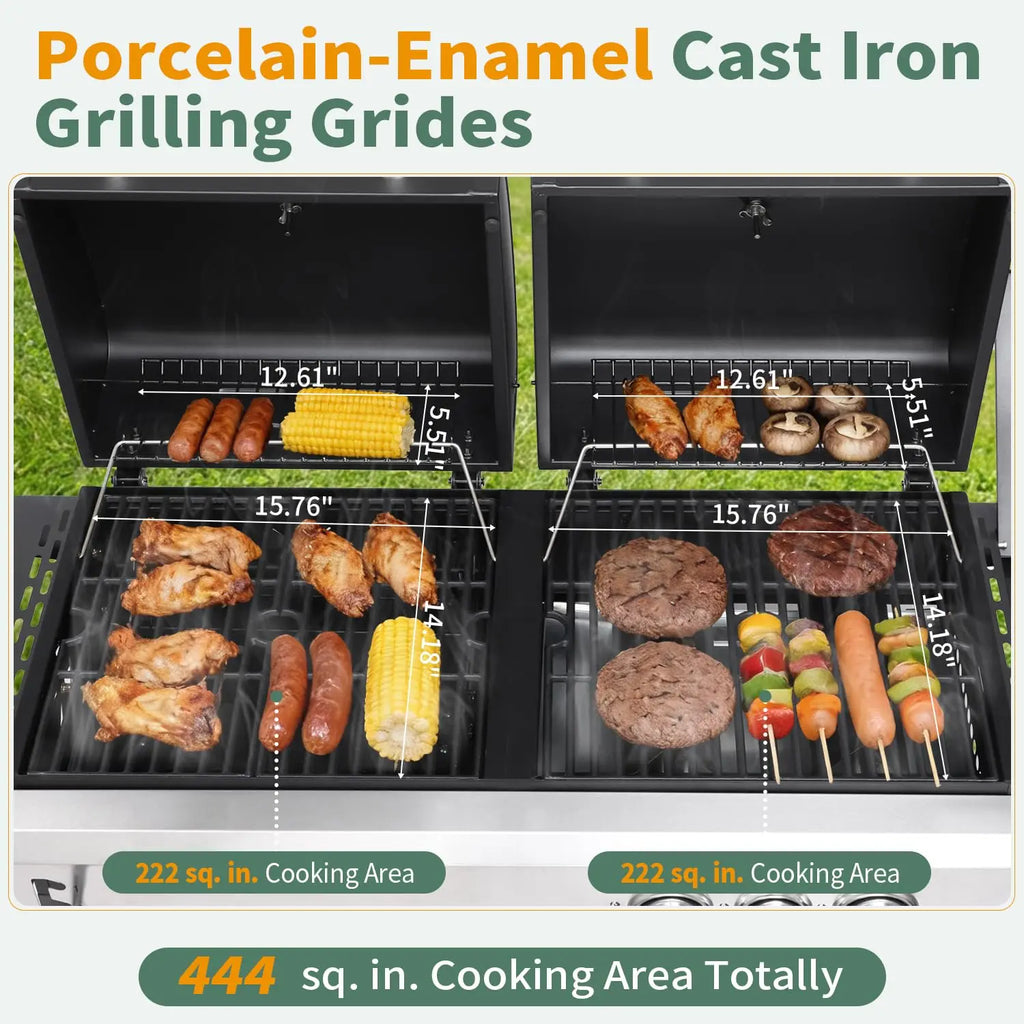 2-Burner Propane Gas & Charcoal Grill Combo with Side Burner