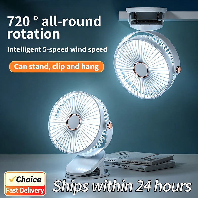 New 3 in 1 Portable Mini Clip Fan Rechargeable Air Circulator Wireless Electric Fan With Led Light Clip-on Home Handheld Fan