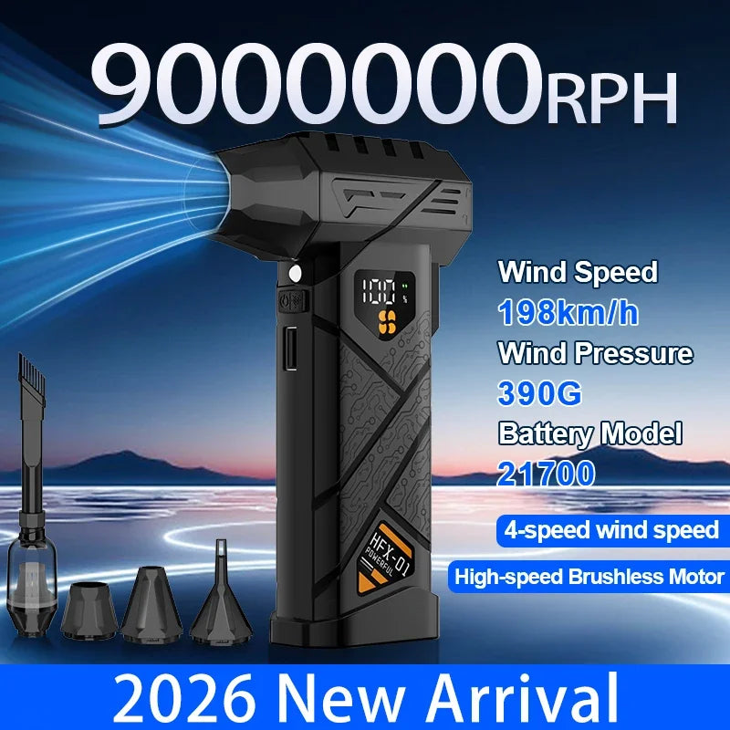 9000000RPH Turbo Jet Blower Violent Brushless Motor USB Rechargeable LED Light Portable Electric Air Duster for Car/PC Cleaning