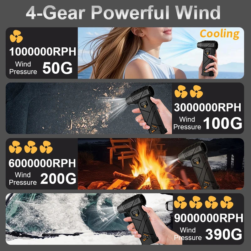 9000000RPH Turbo Jet Blower Violent Brushless Motor USB Rechargeable LED Light Portable Electric Air Duster for Car/PC Cleaning