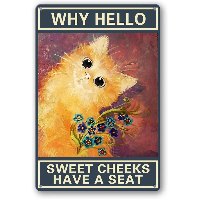 Funny Cat Coffee Metal Wall Sign