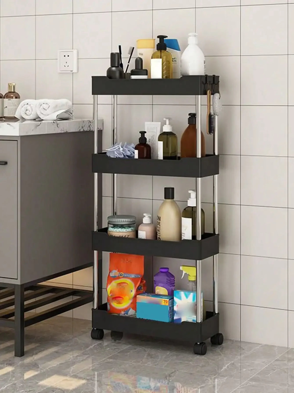 Slim Rolling Storage Cart – 3/4 Tier