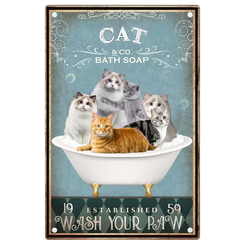 Funny Cat Coffee Metal Wall Sign
