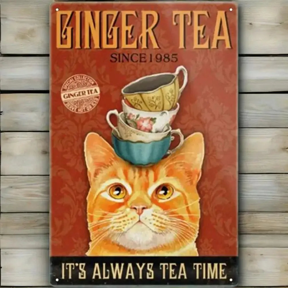 Funny Cat Coffee Metal Wall Sign