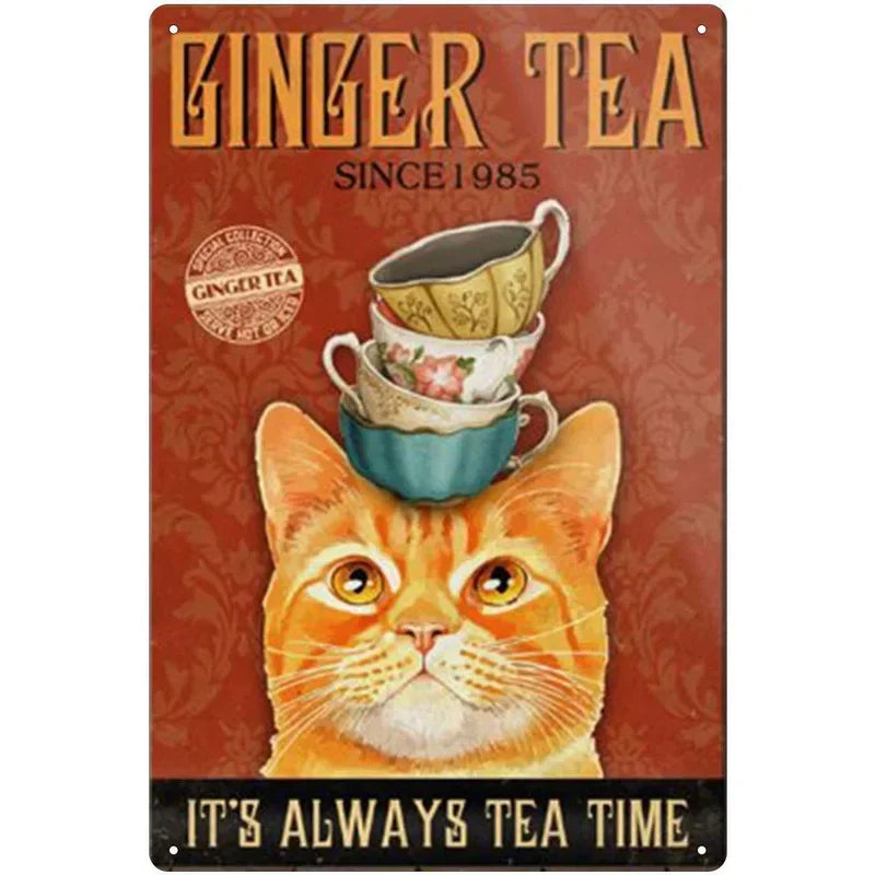 Funny Cat Coffee Metal Wall Sign