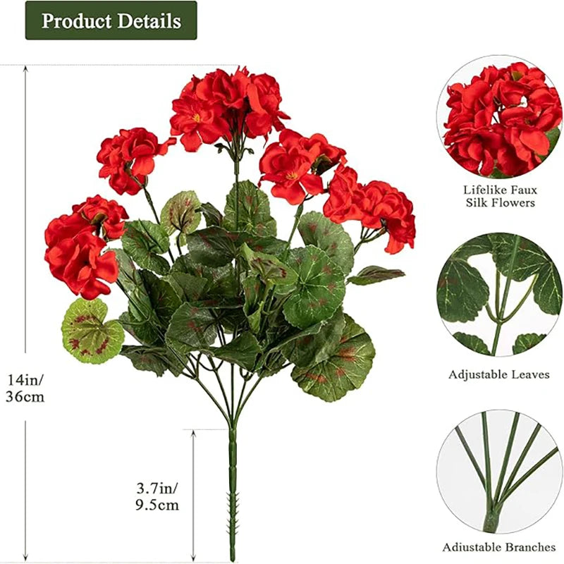 Artificial Red Geranium Flower Bush