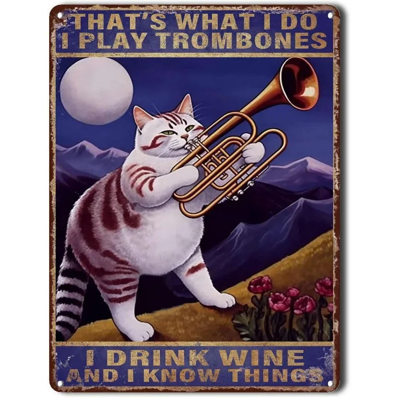 Funny Cat Coffee Metal Wall Sign