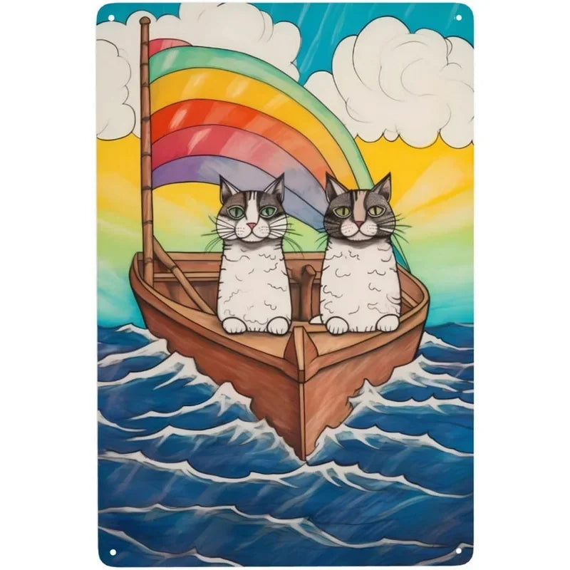 Funny Cat Coffee Metal Wall Sign