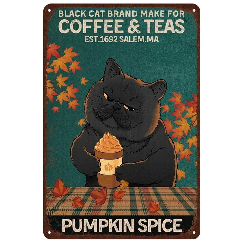 Funny Cat Coffee Metal Wall Sign