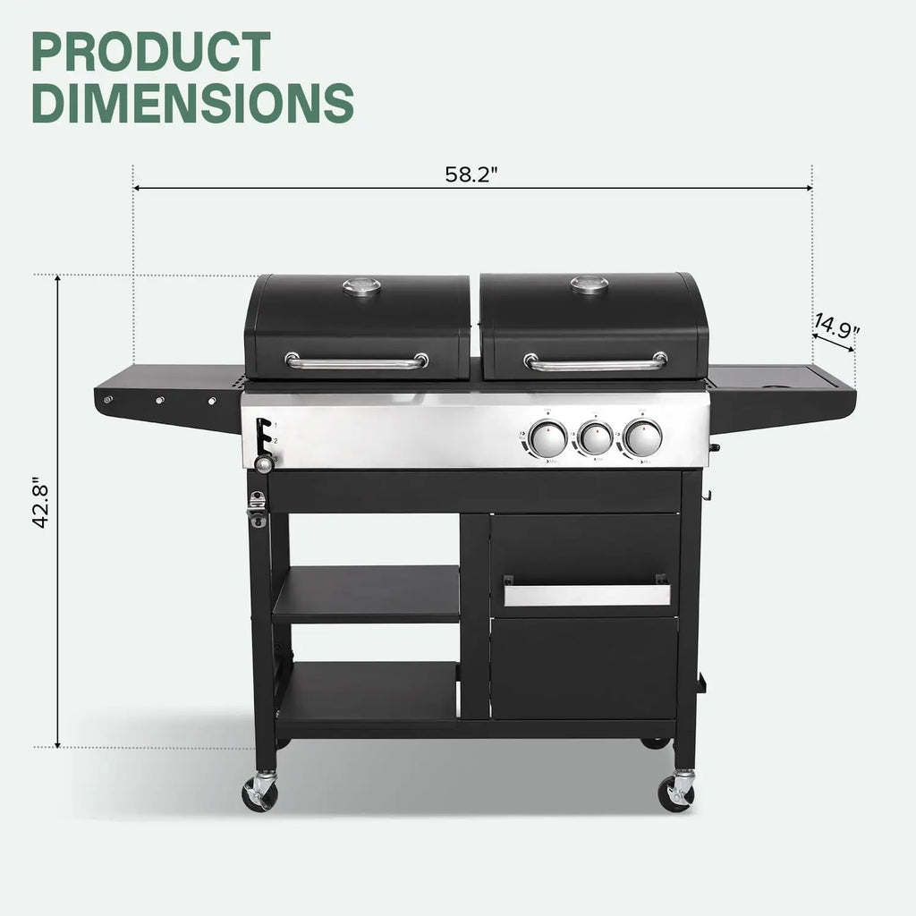 2-Burner Propane Gas & Charcoal Grill Combo with Side Burner