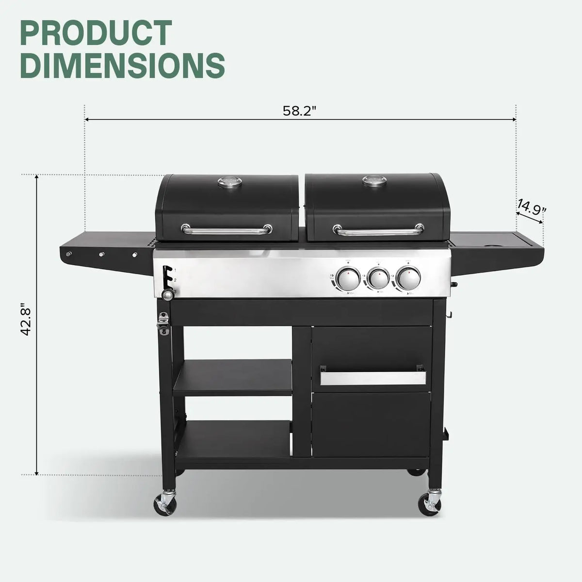 2-Burner Propane Gas & Charcoal Grill Combo with Side Burner
